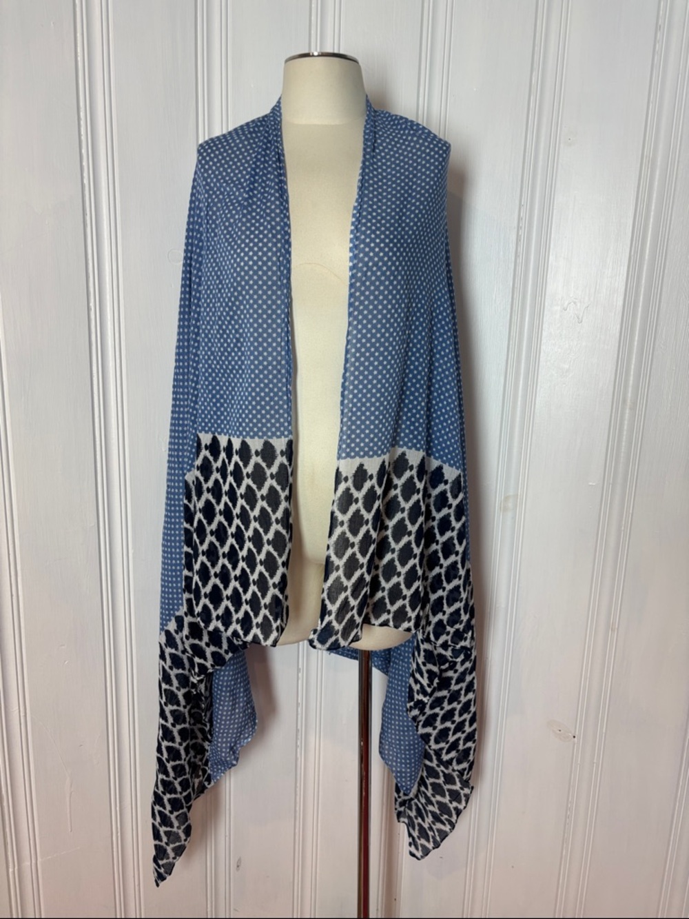 Oversized Blue Cotton Blend Scarf Shawl Sarong | Multi-Way Wrap